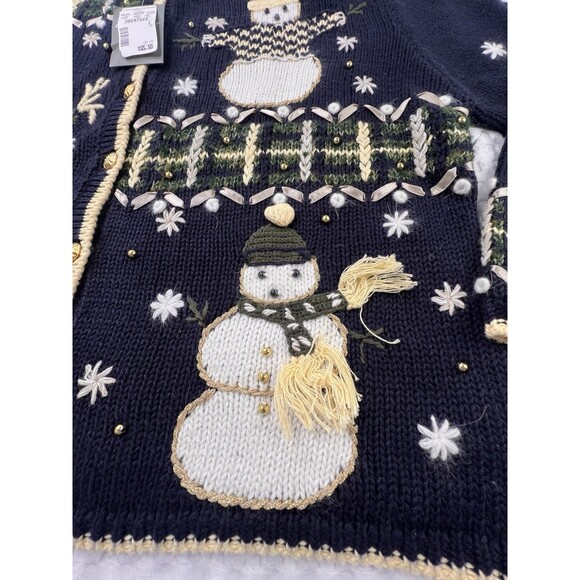 Vintage Snowman Cardigan Hand Embroidered Christopher & Banks Size L Christmas - Picture 6 of 16